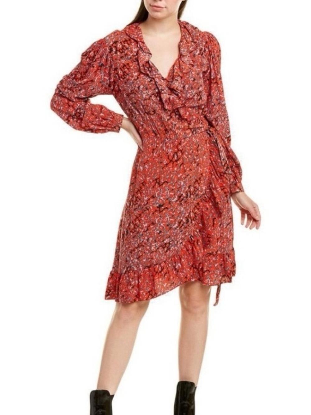 Maje Rossetto Ruffle Trimmed Leopard Print Wrap Dress